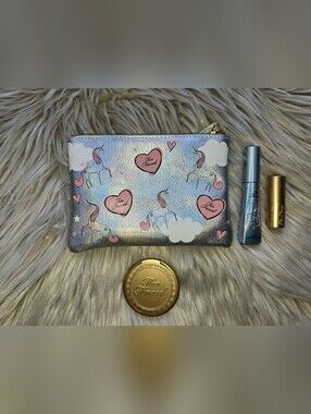 Too Faced Iridescent Silver Unicorn Survival Kit Pouch with Pink Accents